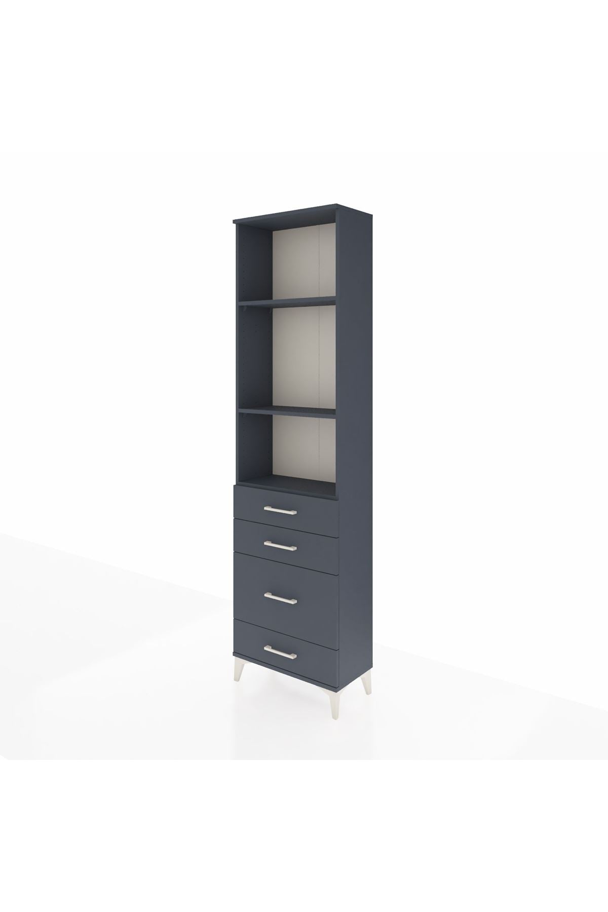 Arges Dolap 3 Raflı 4 Çekmeceli 60x30x221 Antrasit-Antrasit