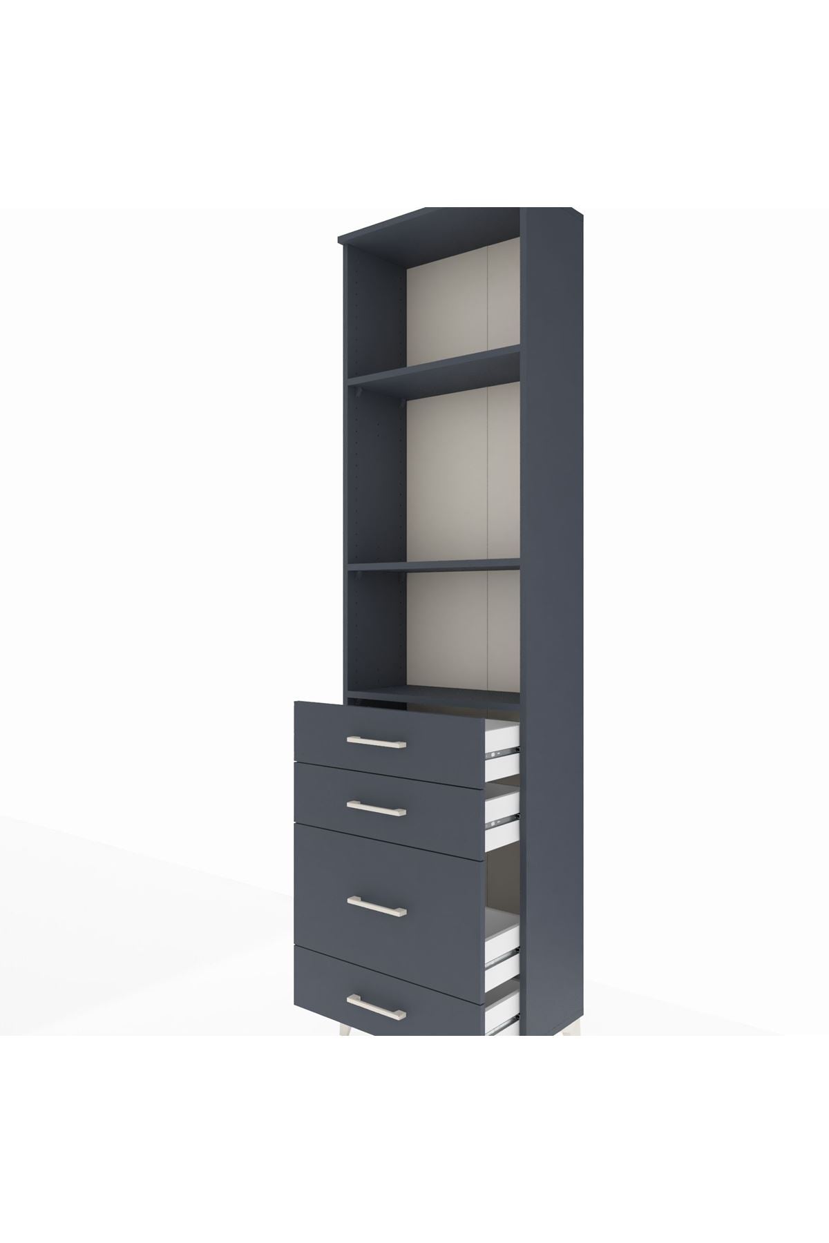 Arges Dolap 3 Raflı 4 Çekmeceli 60x30x221 Antrasit-Antrasit