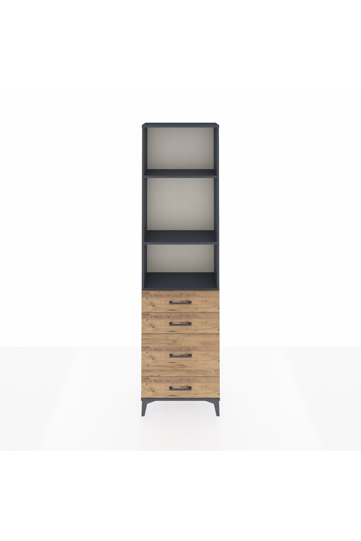 Arges Dolap 3 Raflı 4 Çekmeceli 60x30x221 Antrasit-Çam