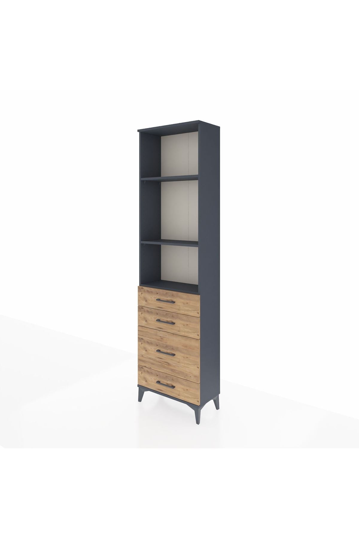 Arges Dolap 3 Raflı 4 Çekmeceli 60x30x221 Antrasit-Çam