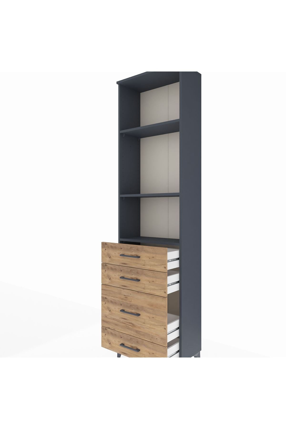 Arges Dolap 3 Raflı 4 Çekmeceli 60x30x221 Antrasit-Çam