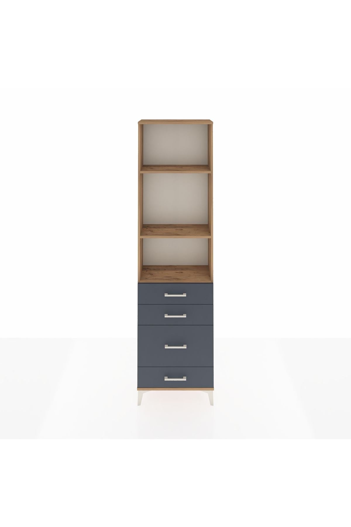 Arges Dolap 3 Raflı 4 Çekmeceli 60x30x221 Çam-Antrasit