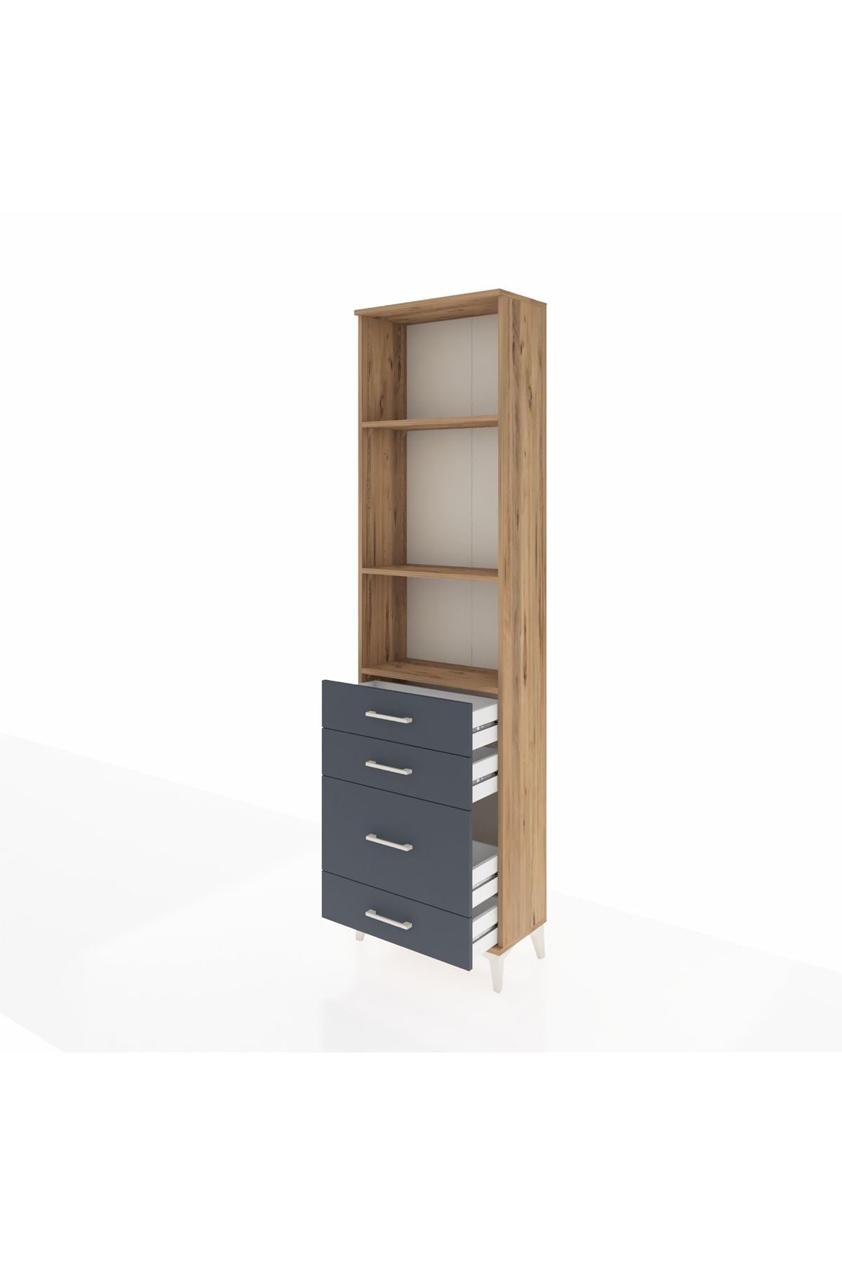 Arges Dolap 3 Raflı 4 Çekmeceli 60x30x221 Çam-Antrasit