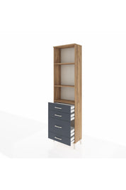 Arges Dolap 3 Raflı 4 Çekmeceli 60x30x221 Çam-Antrasit