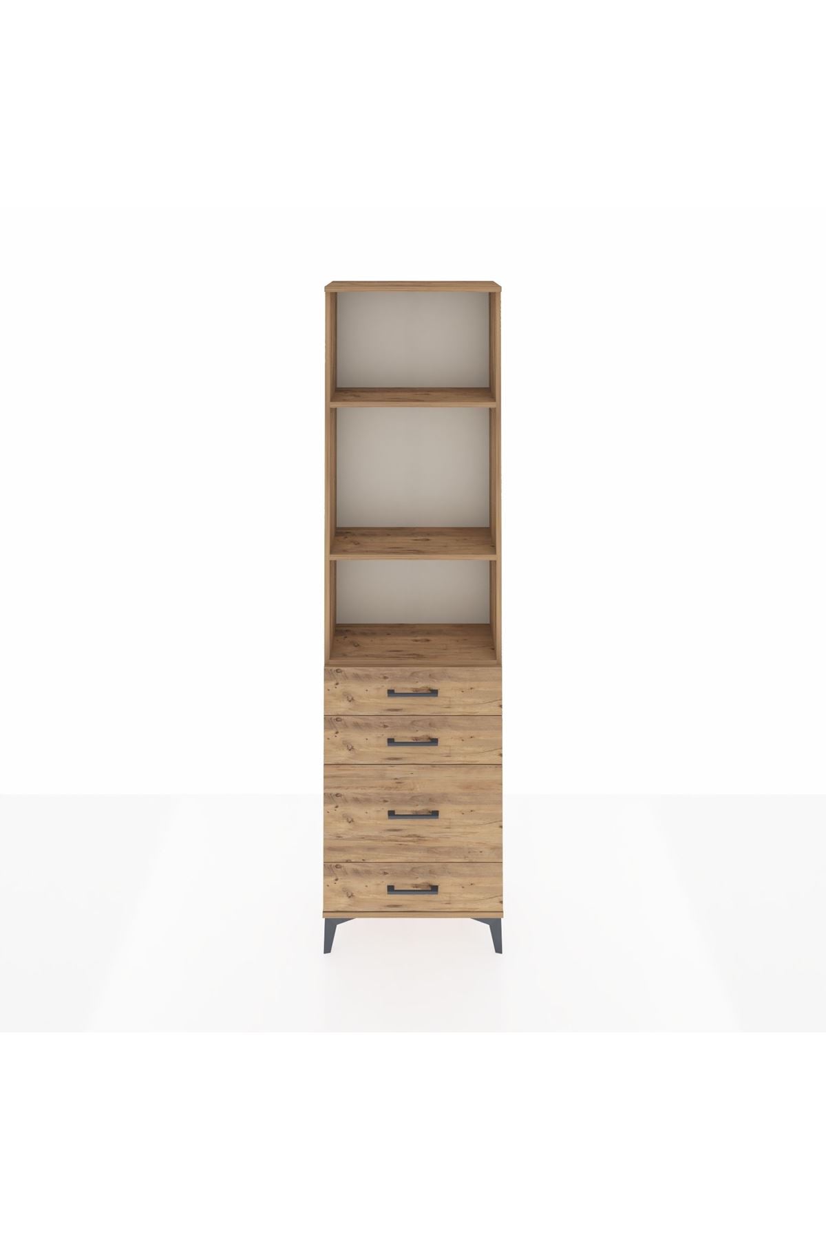 Arges Dolap 3 Raflı 4 Çekmeceli 60x30x221 Çam-Çam