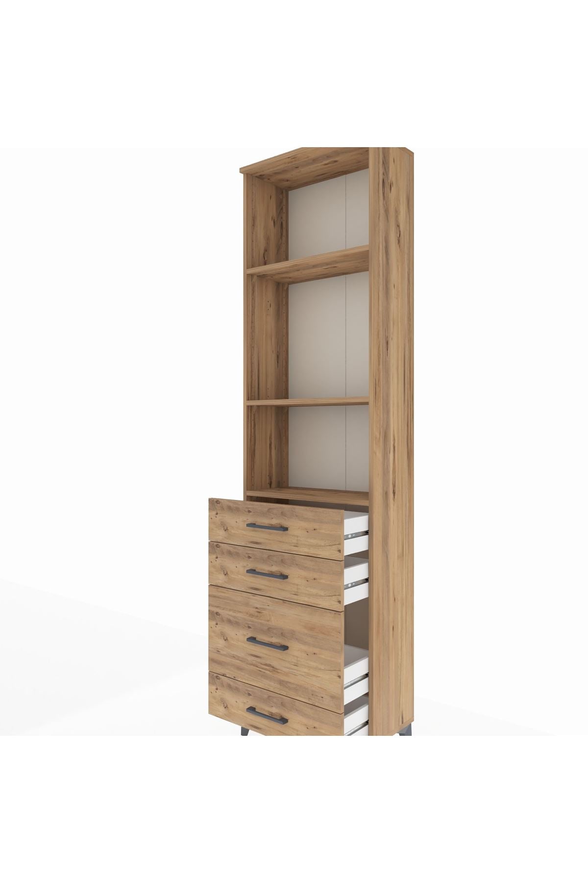 Arges Dolap 3 Raflı 4 Çekmeceli 60x30x221 Çam-Çam