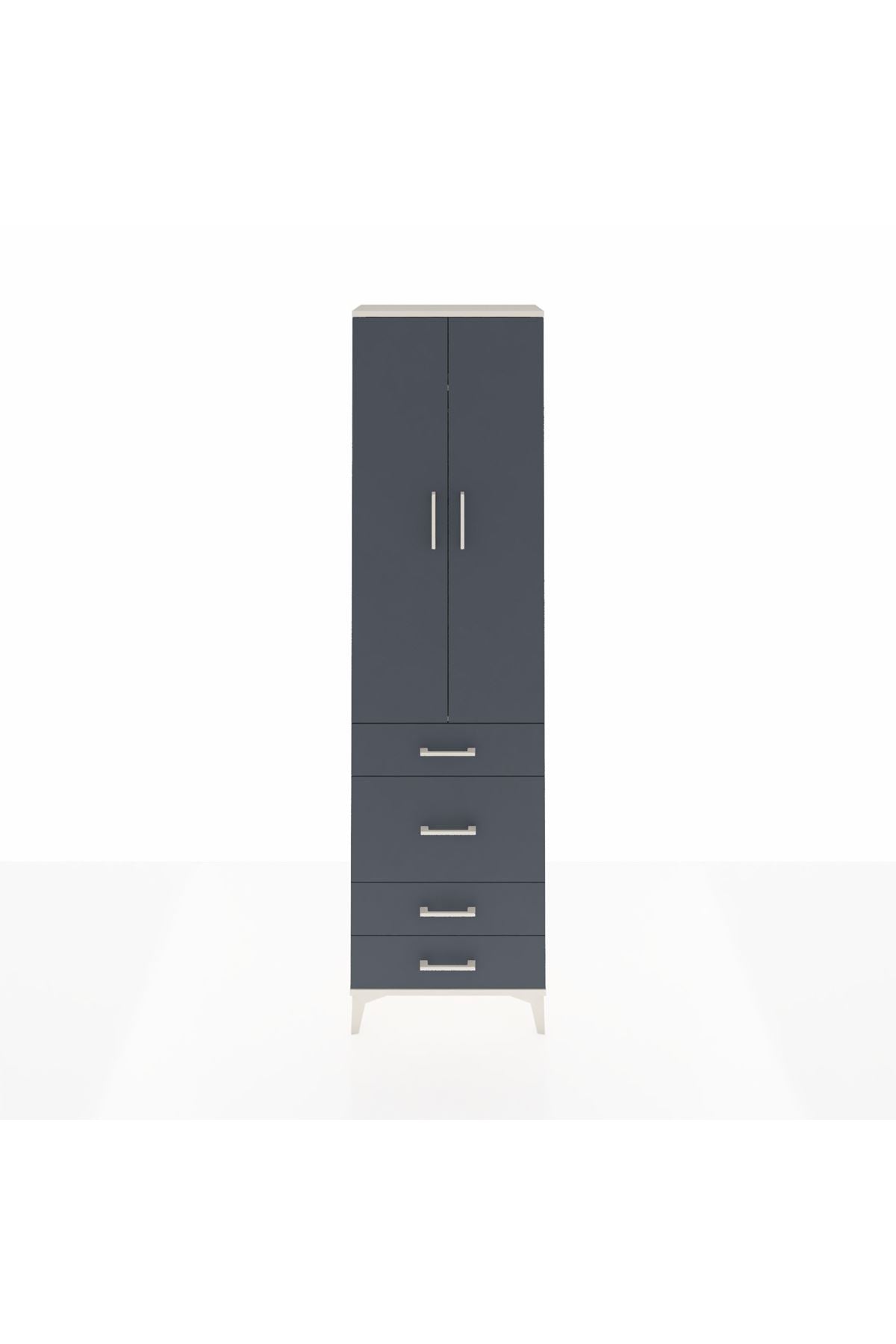 Arges Dolap 2 Raflı 4 Çekmeceli Tek Askılı 60x30x221 Aytaşı-Antrasit