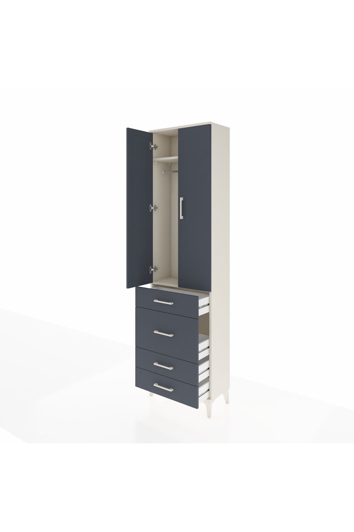 Arges Dolap 2 Raflı 4 Çekmeceli Tek Askılı 60x30x221 Aytaşı-Antrasit