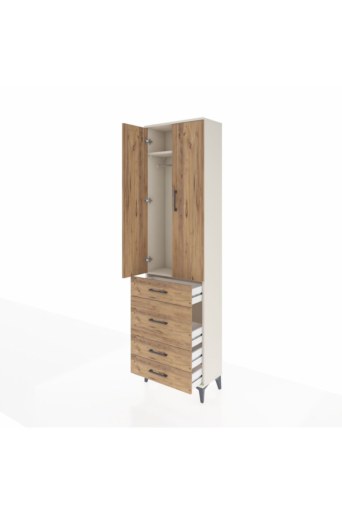 Arges Dolap 2 Raflı 4 Çekmeceli Tek Askılı 60x30x221 Aytaşı-Çam