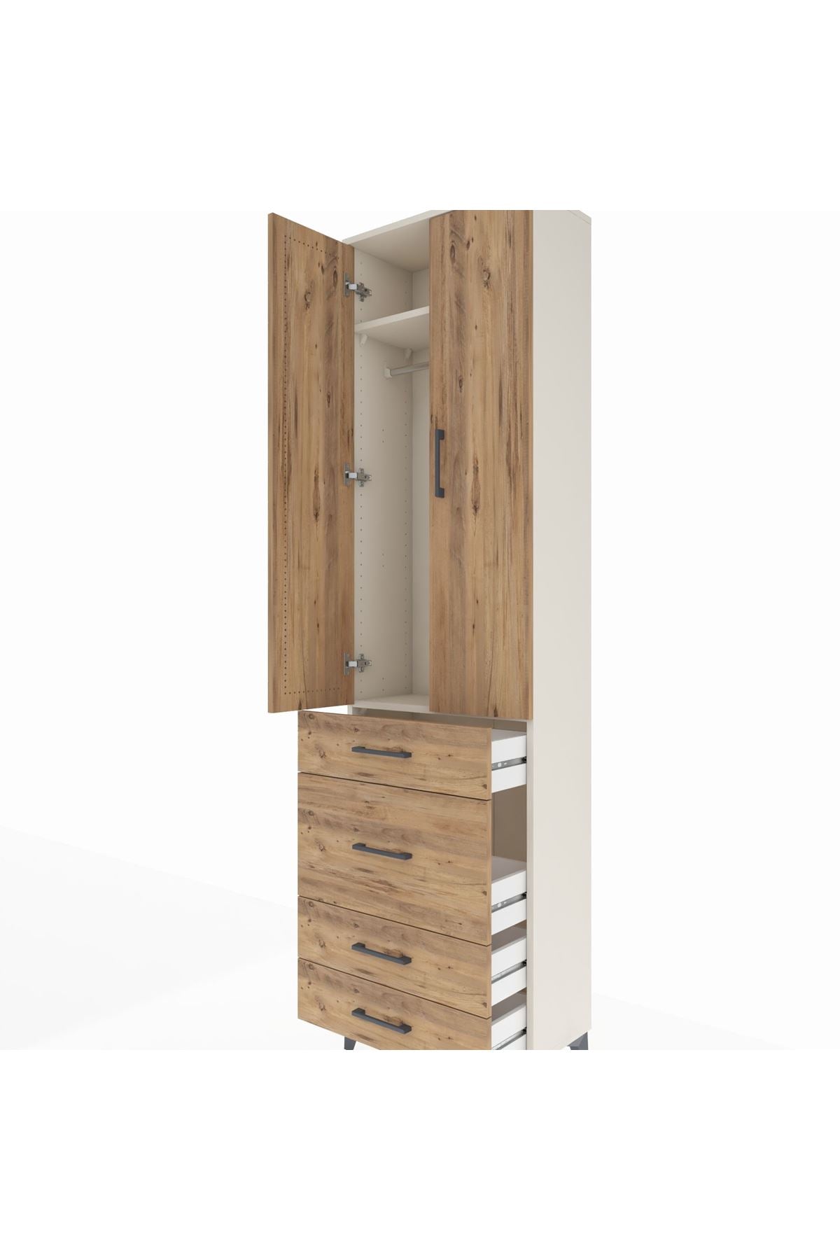 Arges Dolap 2 Raflı 4 Çekmeceli Tek Askılı 60x30x221 Aytaşı-Çam