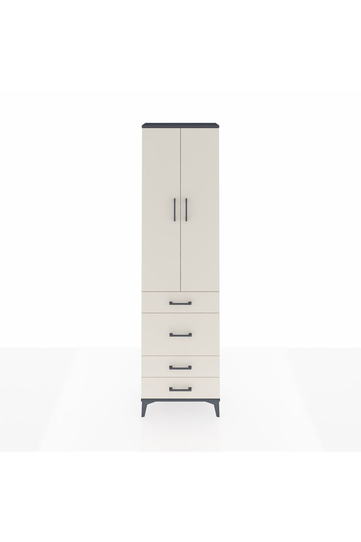 Arges Dolap 2 Raflı 4 Çekmeceli Tek Askılı 60x30x221 Antrasit-Aytaşı