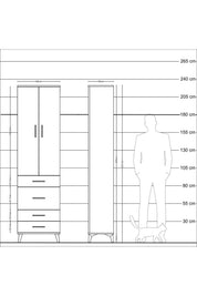 Arges Dolap 2 Raflı 4 Çekmeceli Tek Askılı 60x30x221 Aytaşı-Çam
