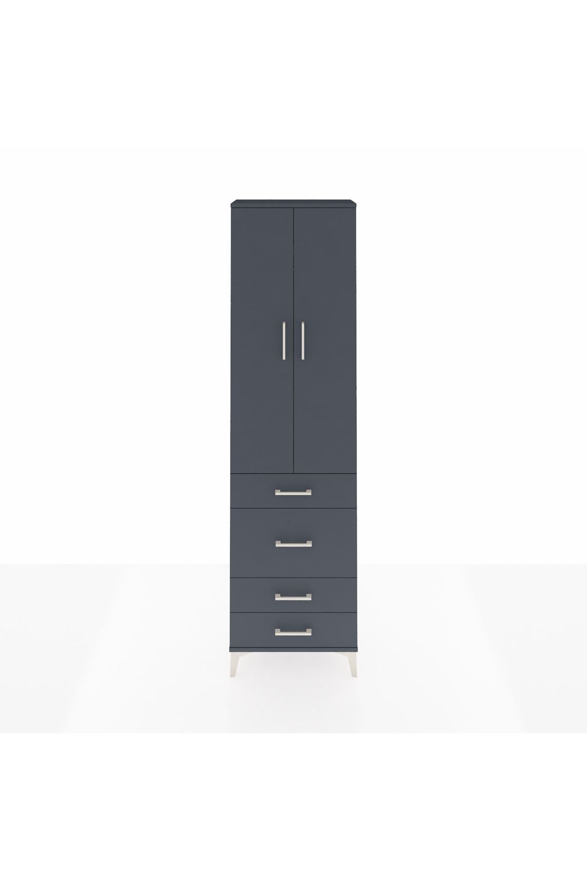 Arges Dolap 2 Raflı 4 Çekmeceli Tek Askılı 60x30x221 Antrasit-Antrasit