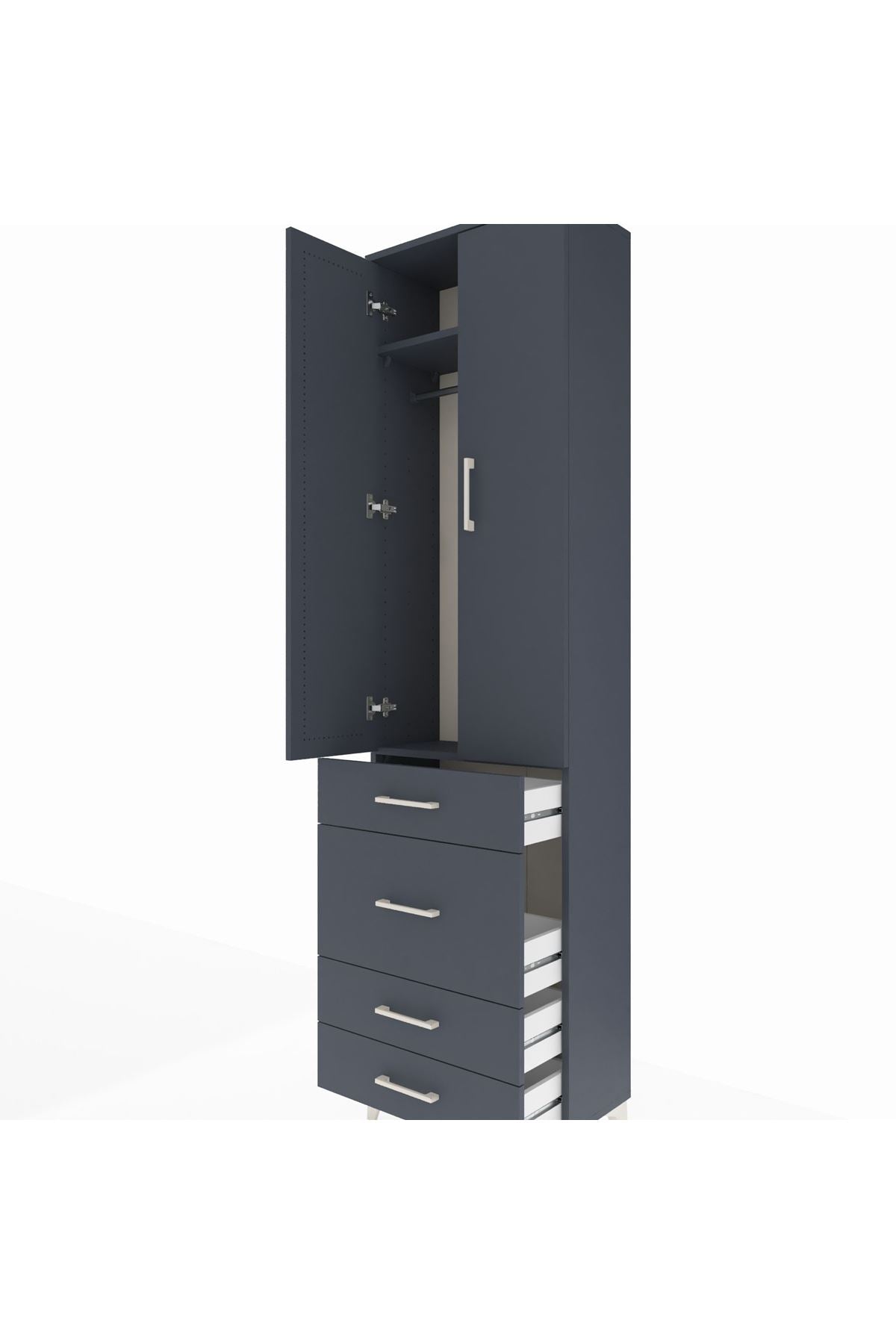 Arges Dolap 2 Raflı 4 Çekmeceli Tek Askılı 60x30x221 Antrasit-Antrasit