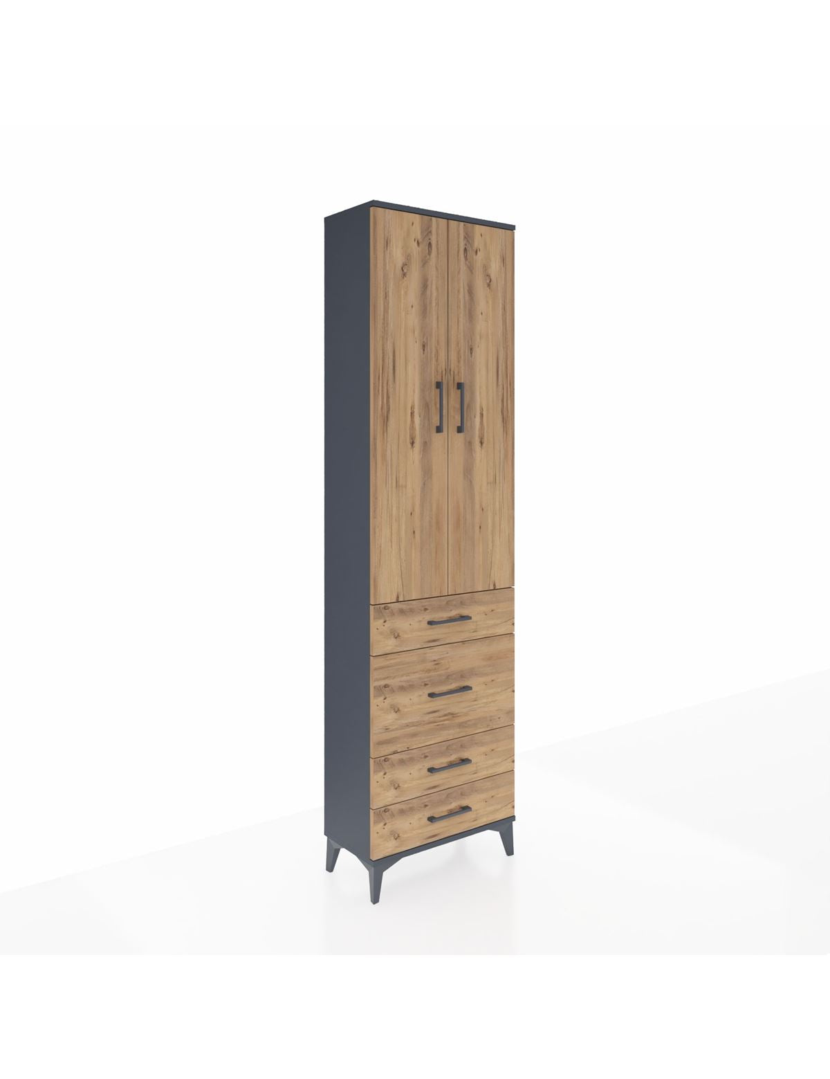 Arges Dolap 2 Raflı 4 Çekmeceli Tek Askılı 60x30x221 Antrasit-Çam