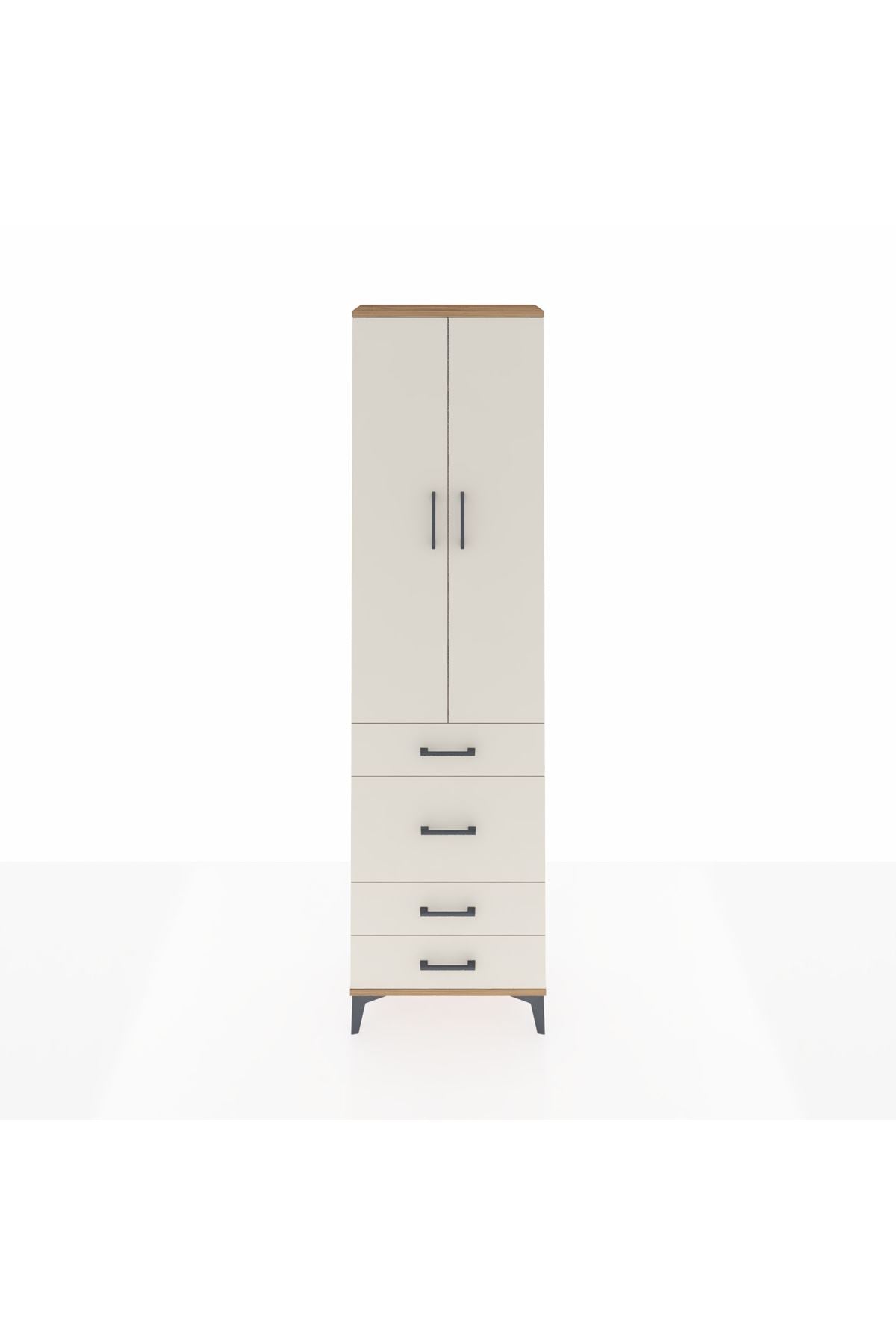 Arges Dolap 2 Raflı 4 Çekmeceli Tek Askılı 60x30x221 Çam-Aytaşı