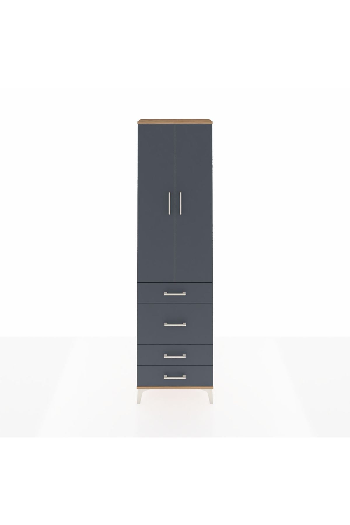 Arges Dolap 2 Raflı 4 Çekmeceli Tek Askılı 60x30x221 Çam-Antrasit