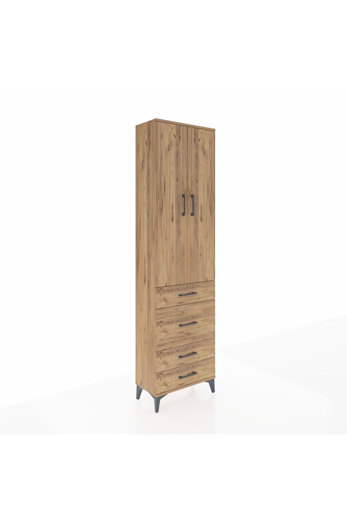 Arges Dolap 2 Raflı 4 Çekmeceli Tek Askılı 60x30x221 Çam-Çam