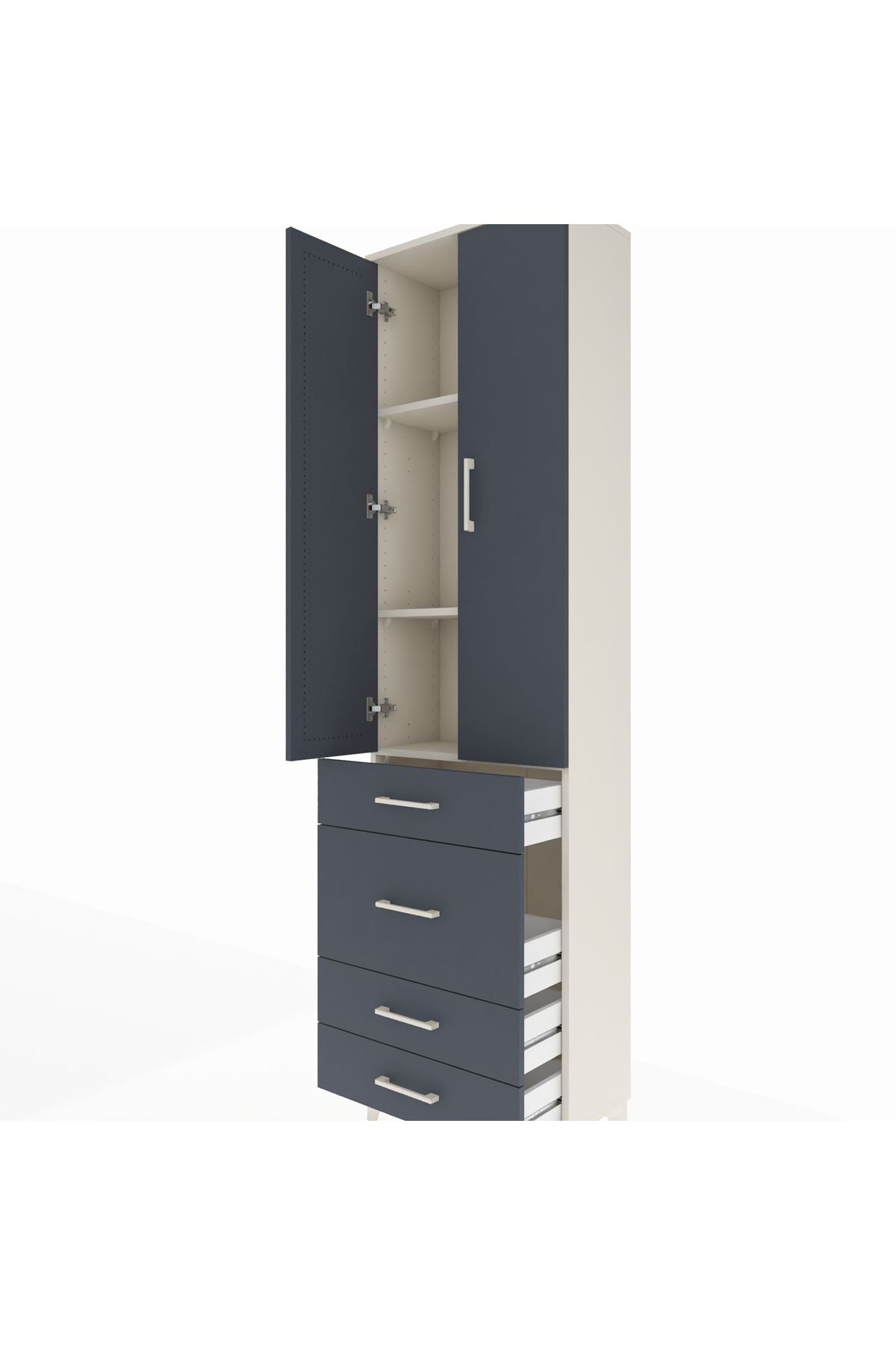 Arges Dolap 3 Raflı 4 Çekmeceli 2 Kapaklı 60x30x221 Aytaşı-Antrasit