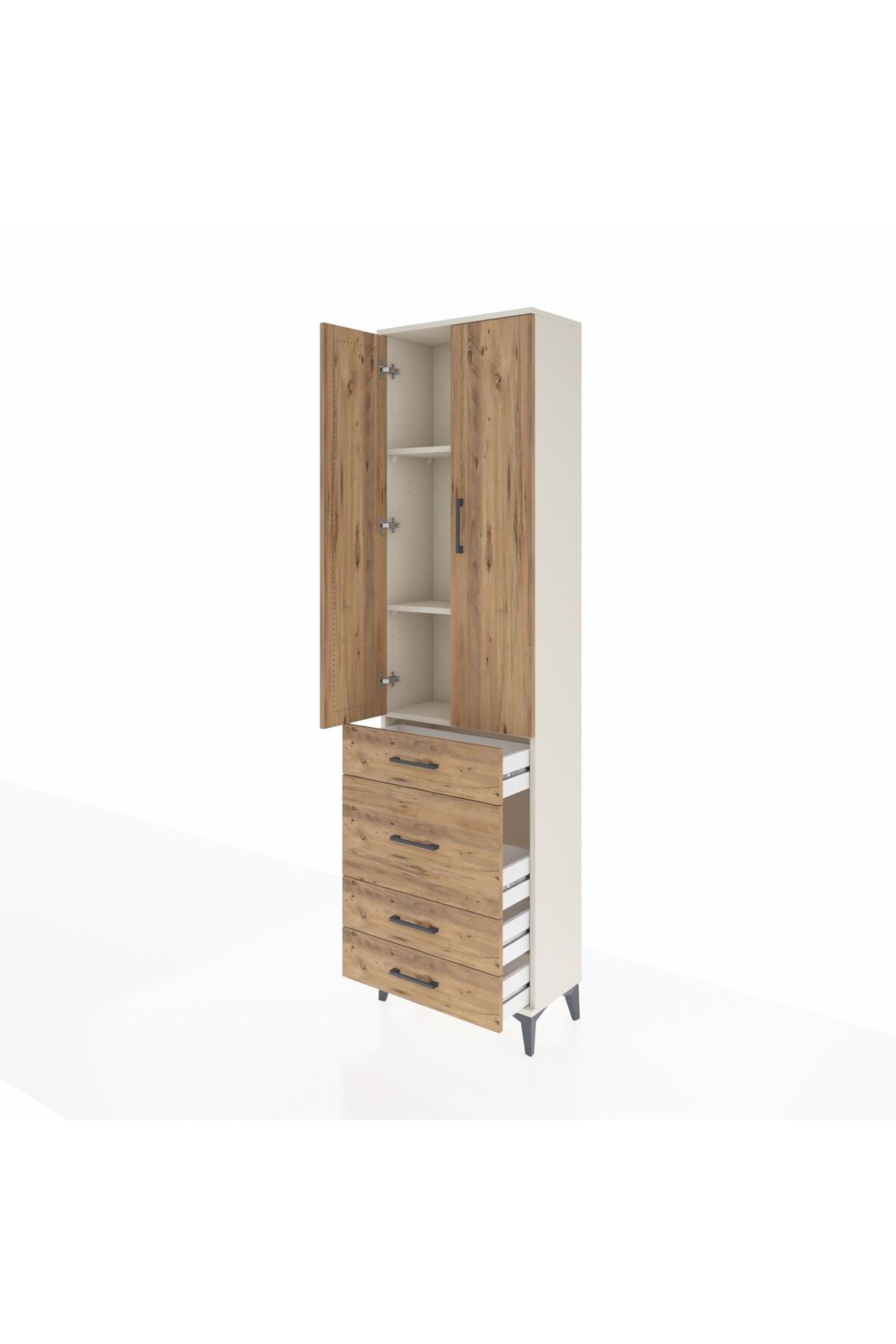 Arges Dolap 3 Raflı 4 Çekmeceli 2 Kapaklı 60x30x221 Aytaşı-Çam