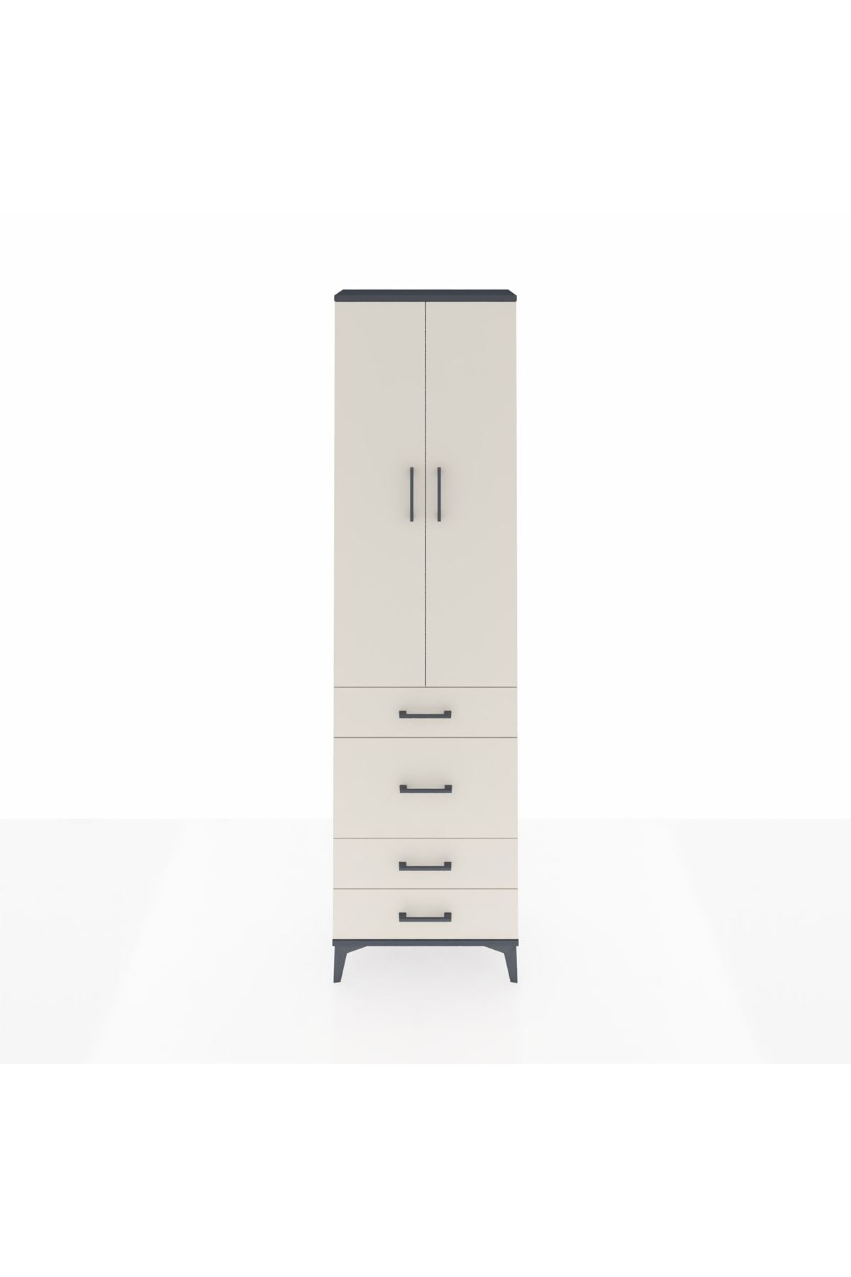 Arges Dolap 3 Raflı 4 Çekmeceli 2 Kapaklı 60x30x221 Antrasit-Aytaşı