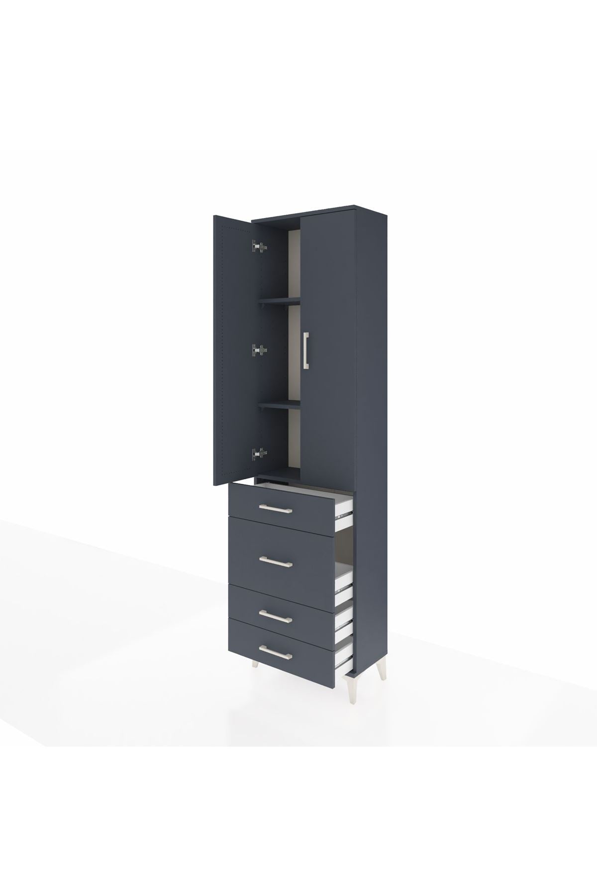 Arges Dolap 3 Raflı 4 Çekmeceli 2 Kapaklı 60x30x221 Antrasit-Antrasit