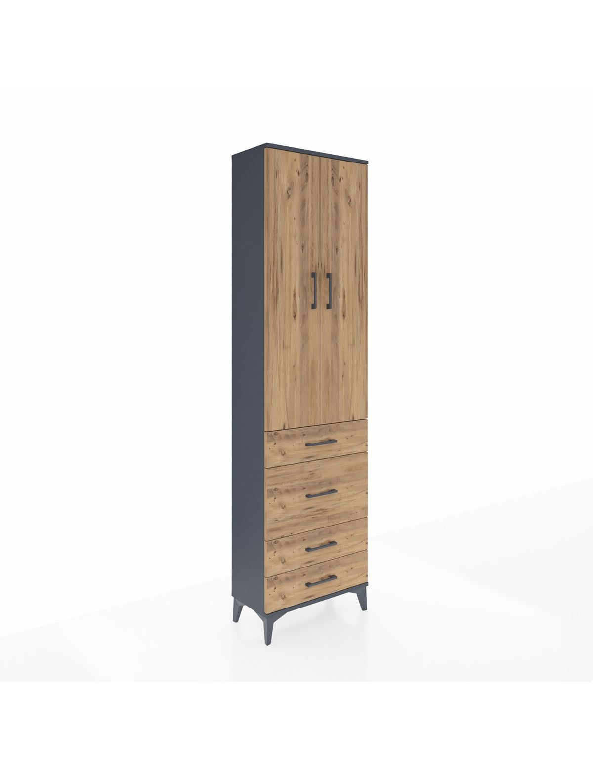 Arges Dolap 3 Raflı 4 Çekmeceli 2 Kapaklı 60x30x221 Antrasit-Çam