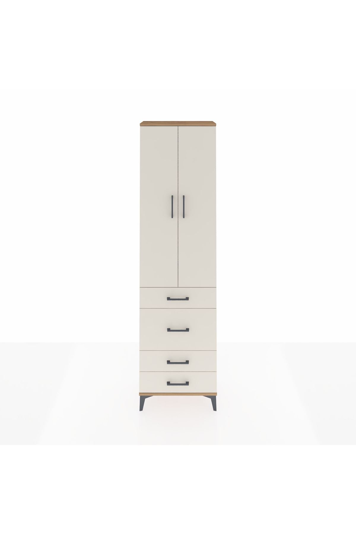 Arges Dolap 3 Raflı 4 Çekmeceli 2 Kapaklı 60x30x221 Çam-Aytaşı