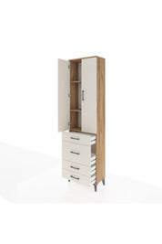 Arges Dolap 3 Raflı 4 Çekmeceli 2 Kapaklı 60x30x221 Çam-Aytaşı