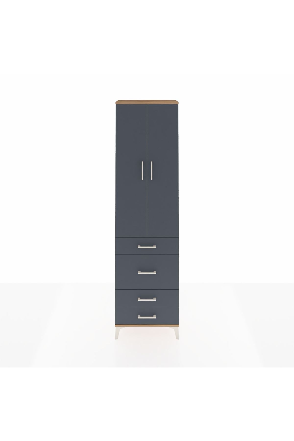 Arges Dolap 3 Raflı 4 Çekmeceli 2 Kapaklı 60x30x221 Çam-Antrasit