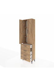 Arges Dolap 3 Raflı 4 Çekmeceli 2 Kapaklı 60x30x221 Çam-Çam