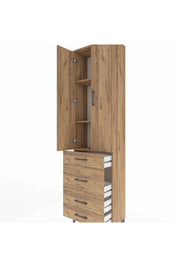 Arges Dolap 3 Raflı 4 Çekmeceli 2 Kapaklı 60x30x221 Çam-Çam