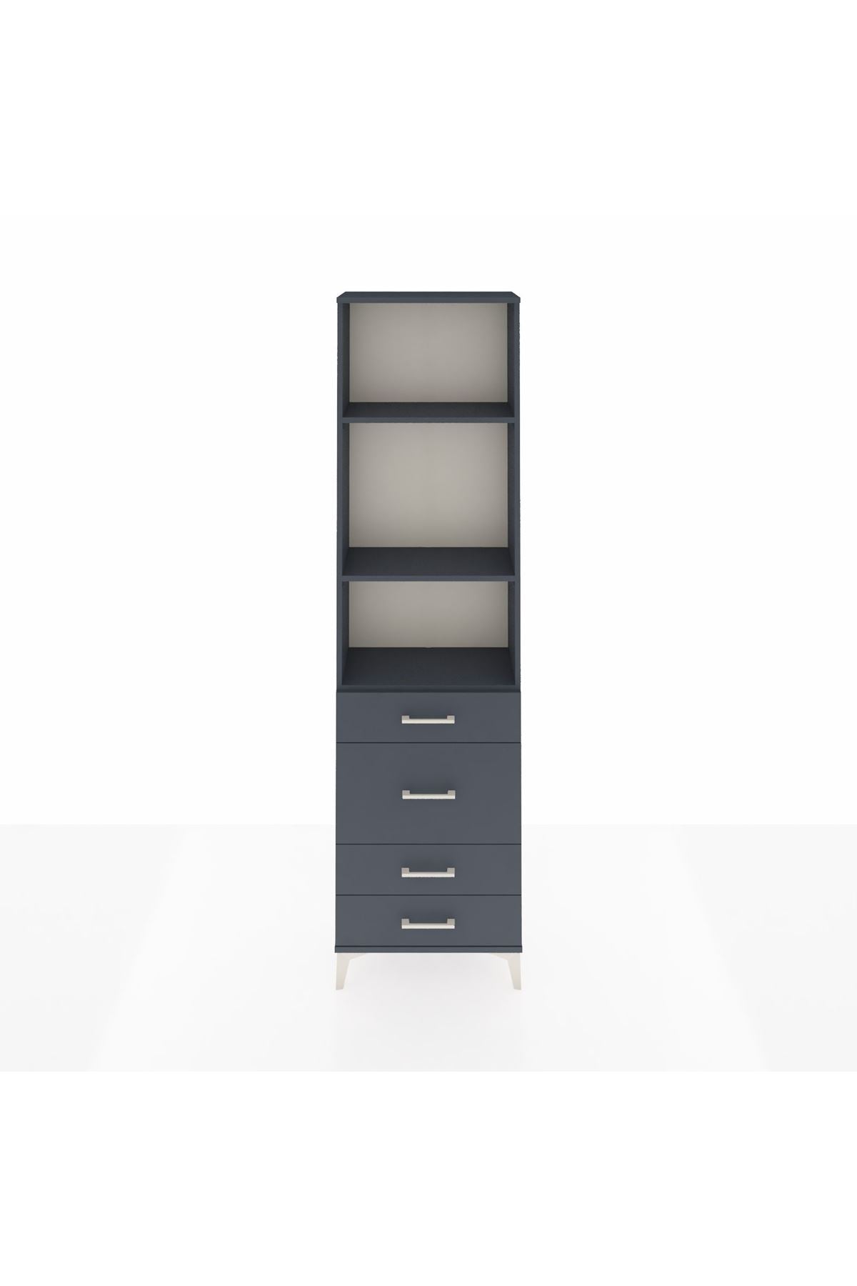 Arges Dolap 3 Raflı 4 Çekmeceli 60x30x221 Antrasit-Antrasit