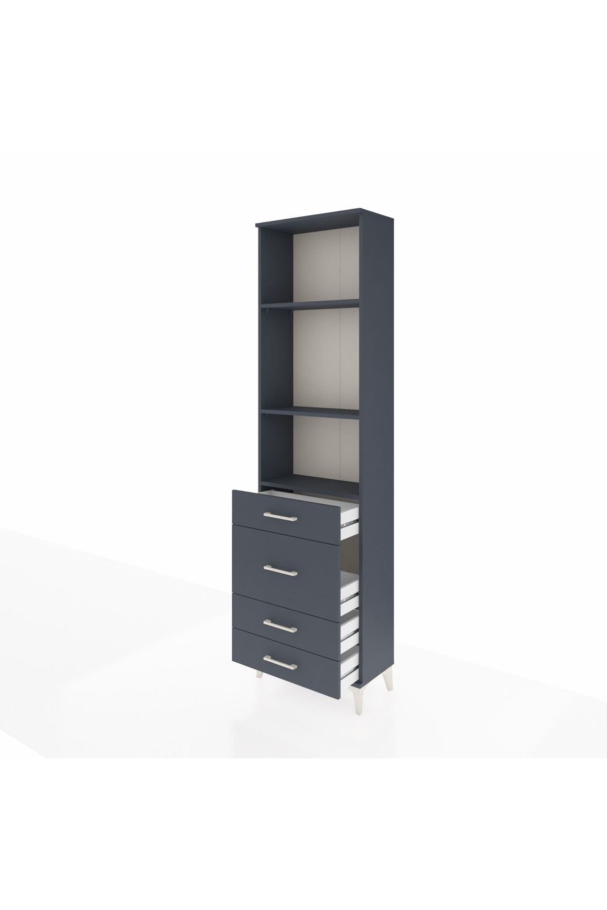 Arges Dolap 3 Raflı 4 Çekmeceli 60x30x221 Antrasit-Antrasit