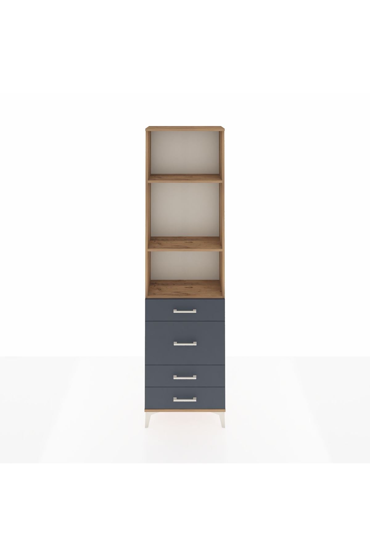 Arges Dolap 3 Raflı 4 Çekmeceli 60x30x221 Çam-Antrasit