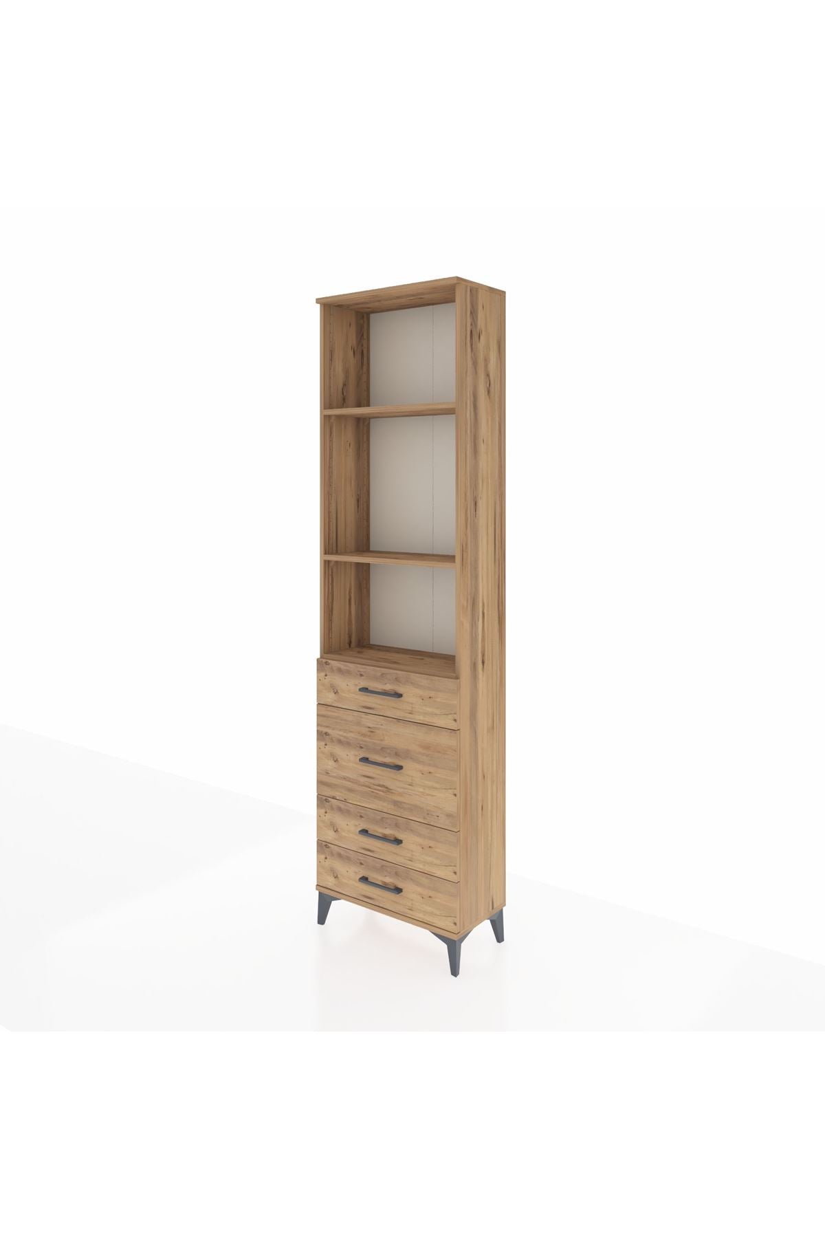 Arges Dolap 3 Raflı 4 Çekmeceli 60x30x221 Çam-Çam