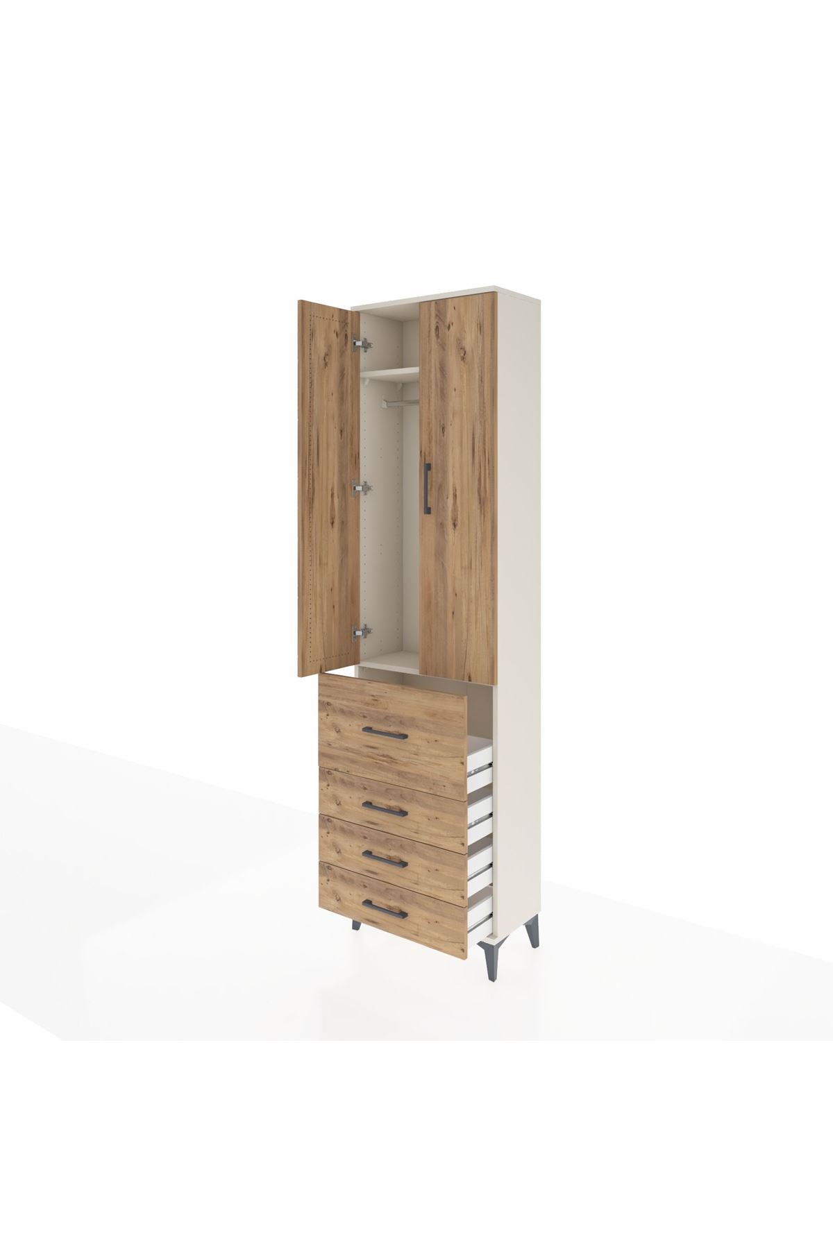 Arges Dolap 2 Raflı 4 Çekmeceli Tek Askılı 60x30x221 Aytaşı-Çam