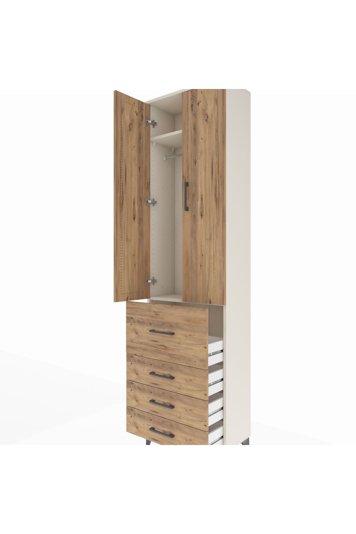 Arges Dolap 2 Raflı 4 Çekmeceli Tek Askılı 60x30x221 Aytaşı-Çam