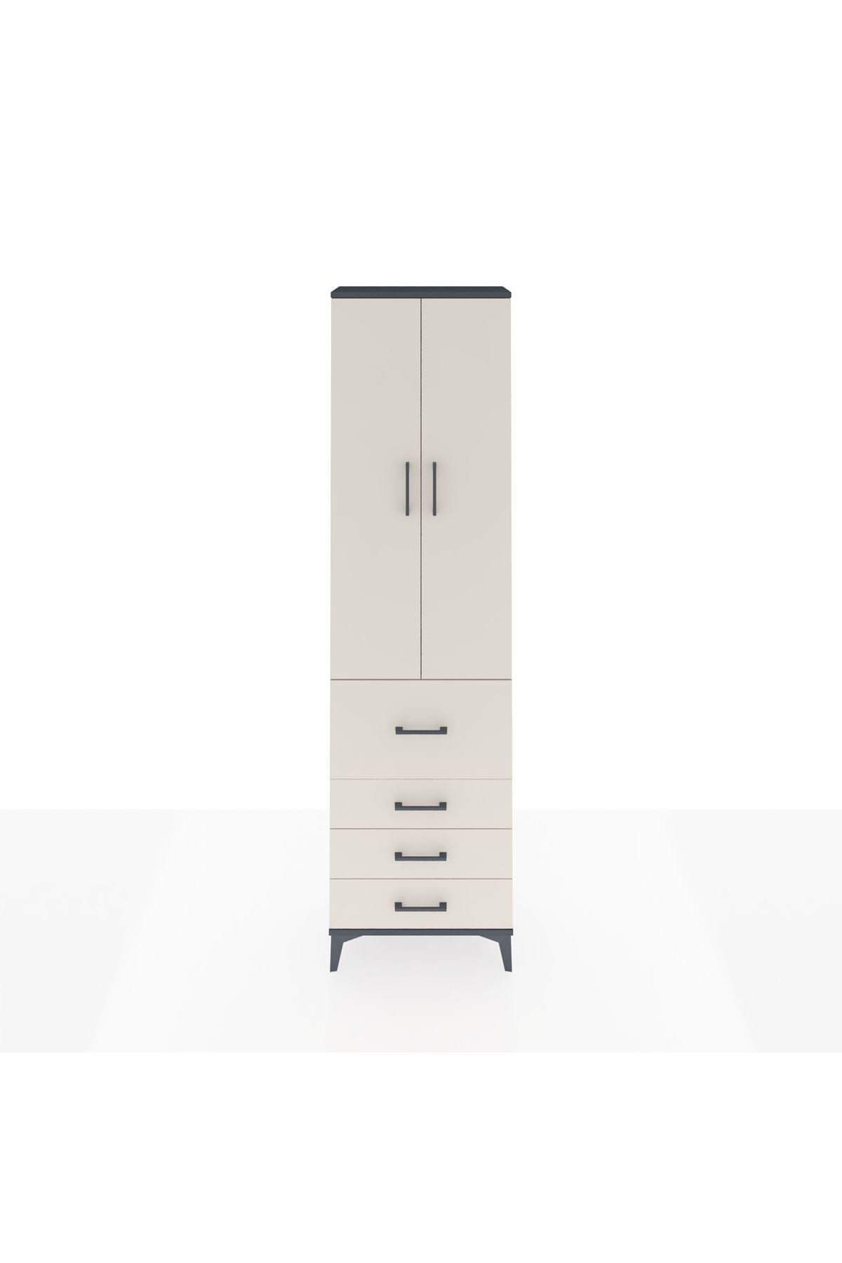 Arges Dolap 2 Raflı 4 Çekmeceli Tek Askılı 60x30x221 Antrasit-Aytaşı