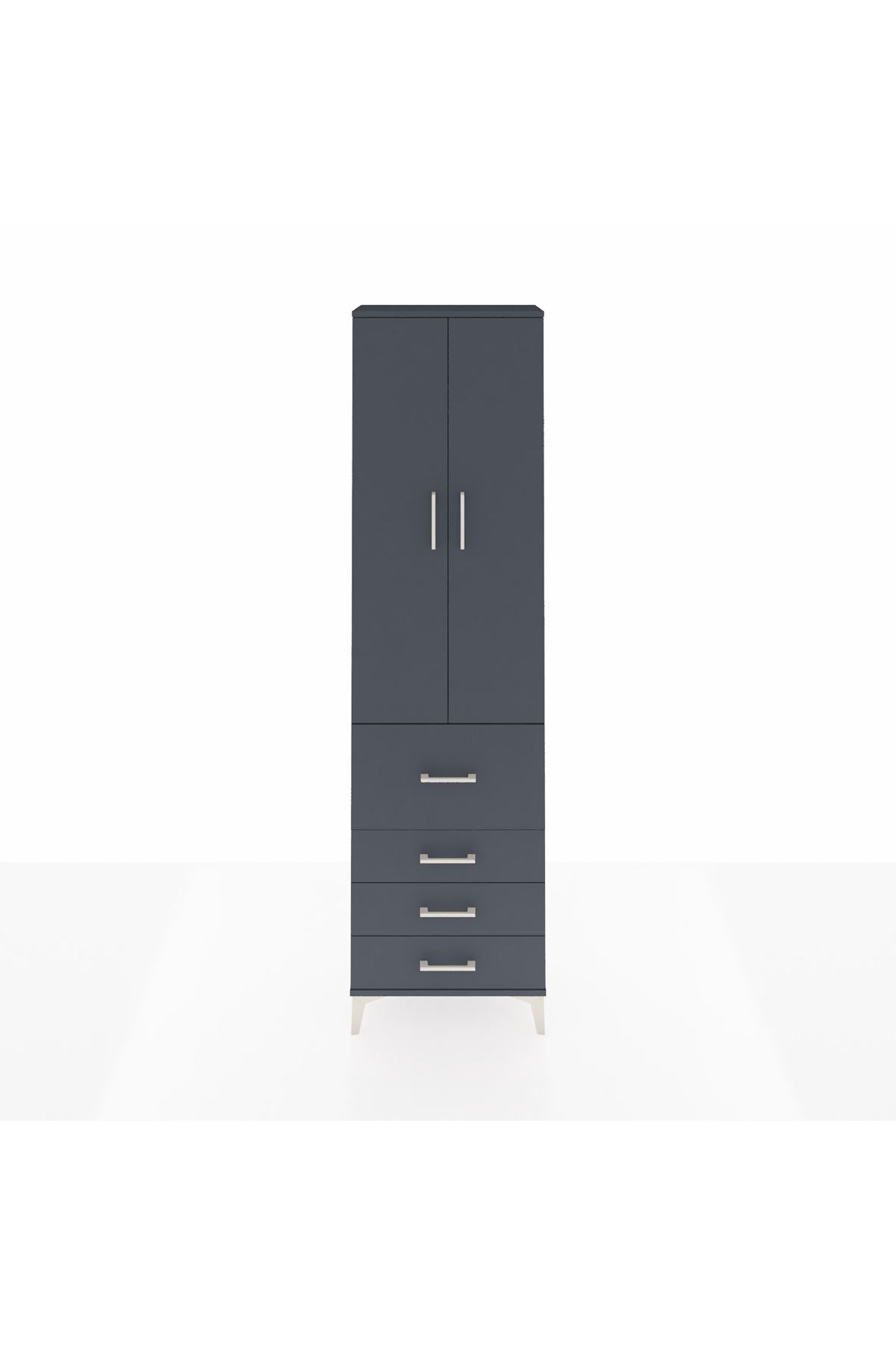 Arges Dolap 2 Raflı 4 Çekmeceli Tek Askılı 60x30x221 Antrasit-Antrasit