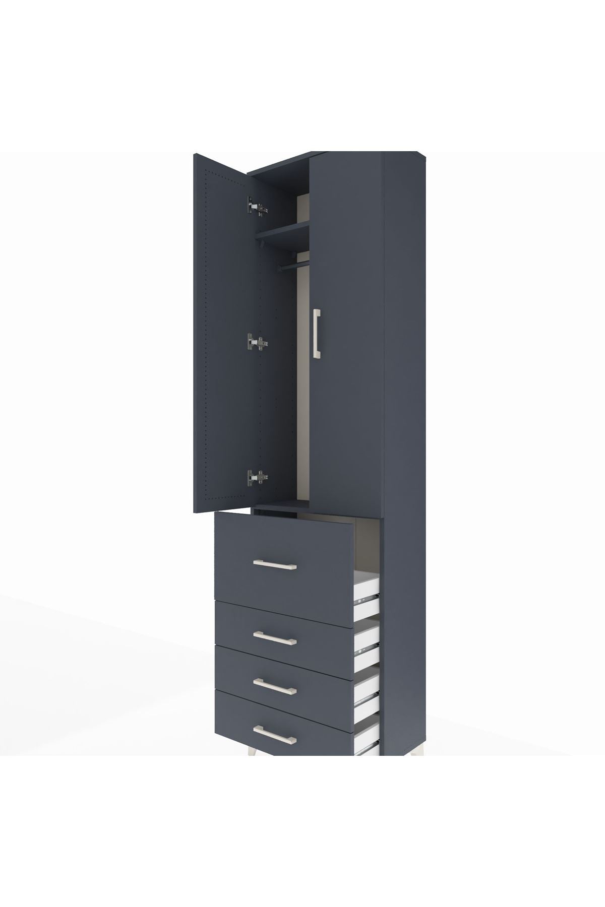 Arges Dolap 2 Raflı 4 Çekmeceli Tek Askılı 60x30x221 Antrasit-Antrasit