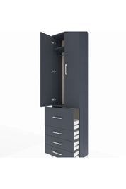 Arges Dolap 2 Raflı 4 Çekmeceli Tek Askılı 60x30x221 Antrasit-Antrasit