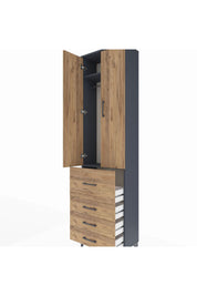 Arges Dolap 2 Raflı 4 Çekmeceli Tek Askılı 60x30x221 Antrasit-Çam