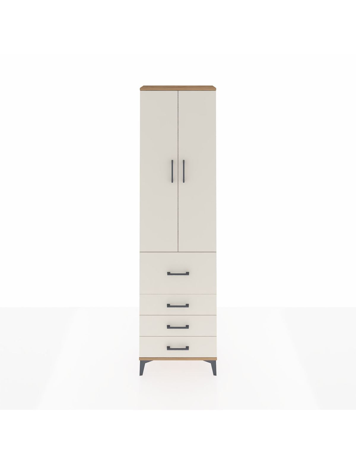 Arges Dolap 2 Raflı 4 Çekmeceli Tek Askılı 60x30x221 Çam-Aytaşı