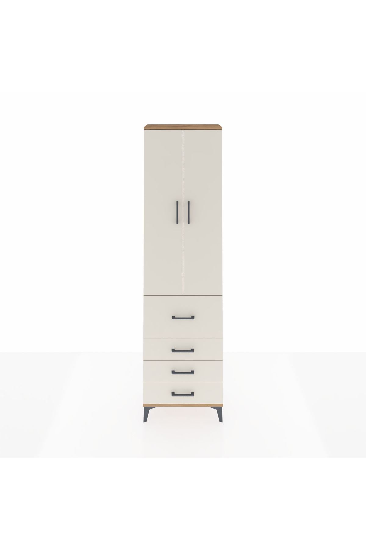 Arges Dolap 2 Raflı 4 Çekmeceli Tek Askılı 60x30x221 Çam-Aytaşı