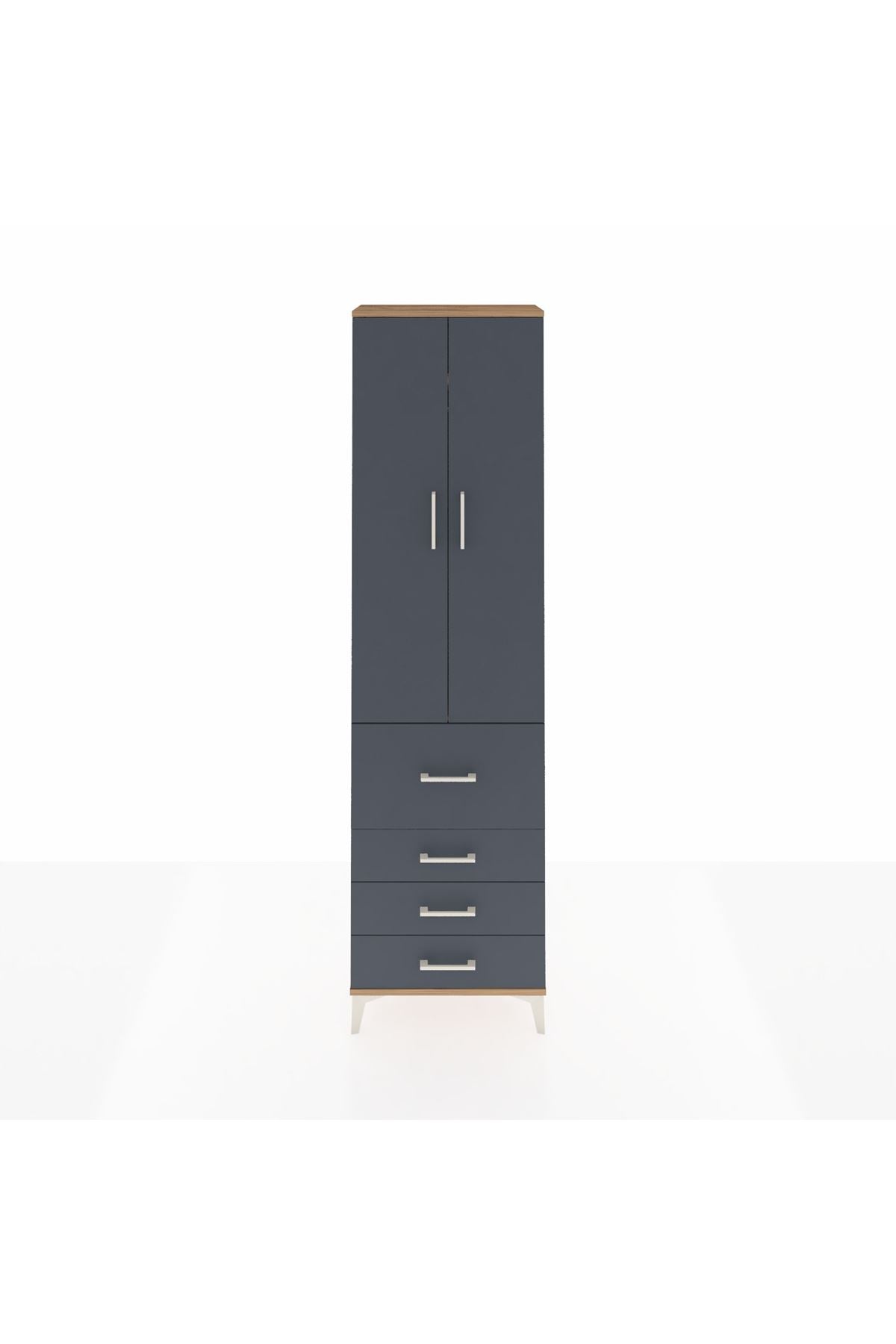 Arges Dolap 2 Raflı 4 Çekmeceli Tek Askılı 60x30x221 Çam-Antrasit