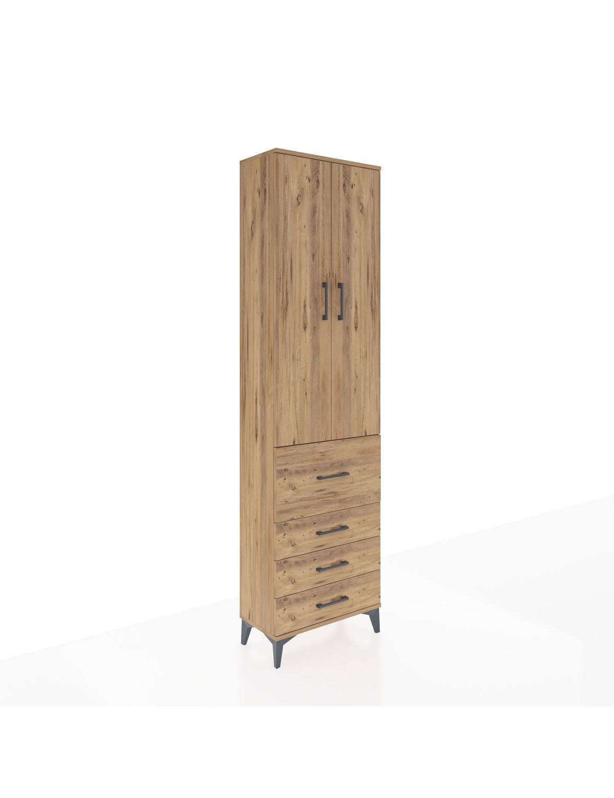 Arges Dolap 2 Raflı 4 Çekmeceli Tek Askılı 60x30x221 Çam-Çam