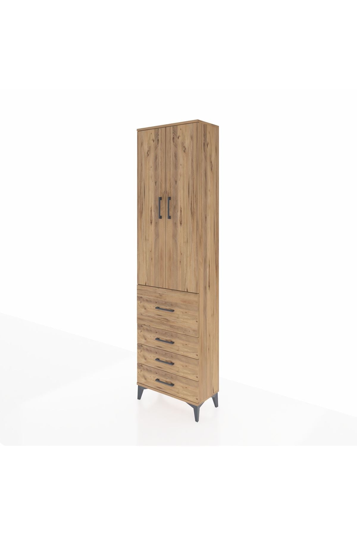 Arges Dolap 2 Raflı 4 Çekmeceli Tek Askılı 60x30x221 Çam-Çam