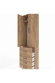 Arges Dolap 2 Raflı 4 Çekmeceli Tek Askılı 60x30x221 Çam-Çam