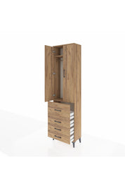 Arges Dolap 2 Raflı 4 Çekmeceli Tek Askılı 60x30x221 Çam-Çam